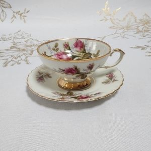 Vintage Asian Fine China Teacup & Saucer - Red Rose Design with Gold Trim